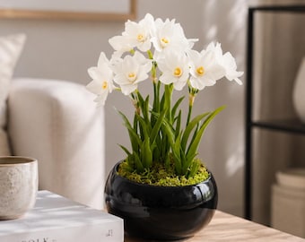 Daffodils in the pot,Polymer clay flower,Cold porcelain,Real touch bouquet,Home Decorations Spring Decor,Artificial Flowers,Gift for Women