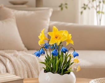 Decoração de Primavera para Casa - Flor de argila polimérica - Porcelana fria - Planta artificial em vaso - Presente romântico para ela - Buquê com toque realista