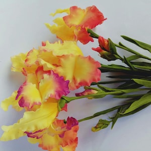 Bouquet of flowers small Irises Set 5 pc-Polymer Clay Flowers-Cold porcelain-real touch flower arrangement-Artificial flowers porcelain