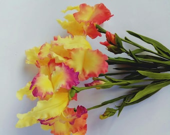 Polymer Clay Iris Strauß: 5er Set Kalte Porzellanblüten