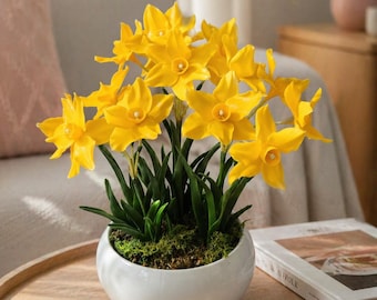 Daffodils in Pot, Cold Porcelain Flowers, Handmade Spring Arrangement, Yellow Narcissus Decor, Realistic Clay Flowers, Botanical Gift