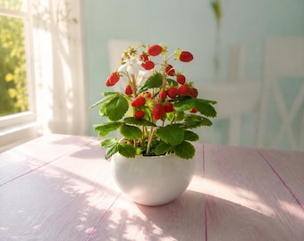 Handmade Cold Porcelain Strawberry Plant: Realistic Forever Botanical Decor