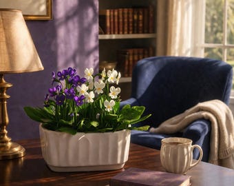 Wild violet in the pot,Polymer clay flower,Cold porcelain,Flower arrangement,Realistic flower,Botanical sculpture,handmade ceramic flowers.