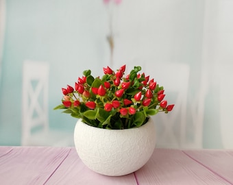 Hypericum in the pot-Polymer clay flower-Cold porcelain flower-Flower arrangement-Realistic flower-Real touch flower-Botanical sculpture