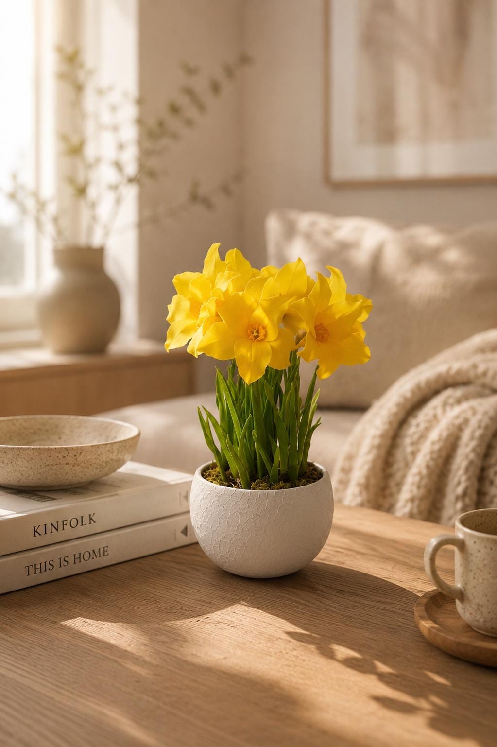 Jonquilles En Pot - Fleurs Argile Polymère Porcelaine Froide Composition Florale Au Toucher Réaliste, Plante Artificielle Pot, Cadeaux Romantiques