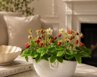 Handmade Wild Strawberry Clay Flower Arrangement: Country Style Decor