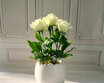 Handmade Clay Roses Arrangement in Pot,Cold porcelain flowers for the interior,Realistic Floral Gift,table centerpieces,handmade flowers
