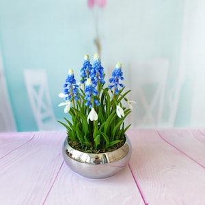 Muscari Snowdrops  cold porcelain-Spring flowers-Potted Plant Artificial-Romantic gifts for her-Real touch bouquet-Botanical sculpture
