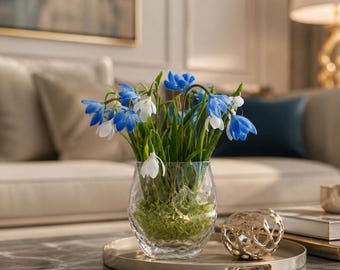 Cold Porcelain Scilla & Snowdrop Bouquet 23 pcs, Miniature Spring Flowers, Handmade Clay Flower Arrangement, Realistic Botanical Home Decor
