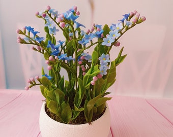 Forget-me-not in the pot-Clay flower-Cold porcelain-Polymer Clay Flowers-Gifts for mother-Floral Composition-Artificial flowers-fake flowers