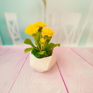 Composition of Dandelions-Polymer clay flower-Cold porcelain-Potted Plant Artificial-Realistic flower-Real touch flower-Botanical sculpture