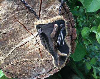 Leather-wooden-linen necklace, handmade necklace, strap