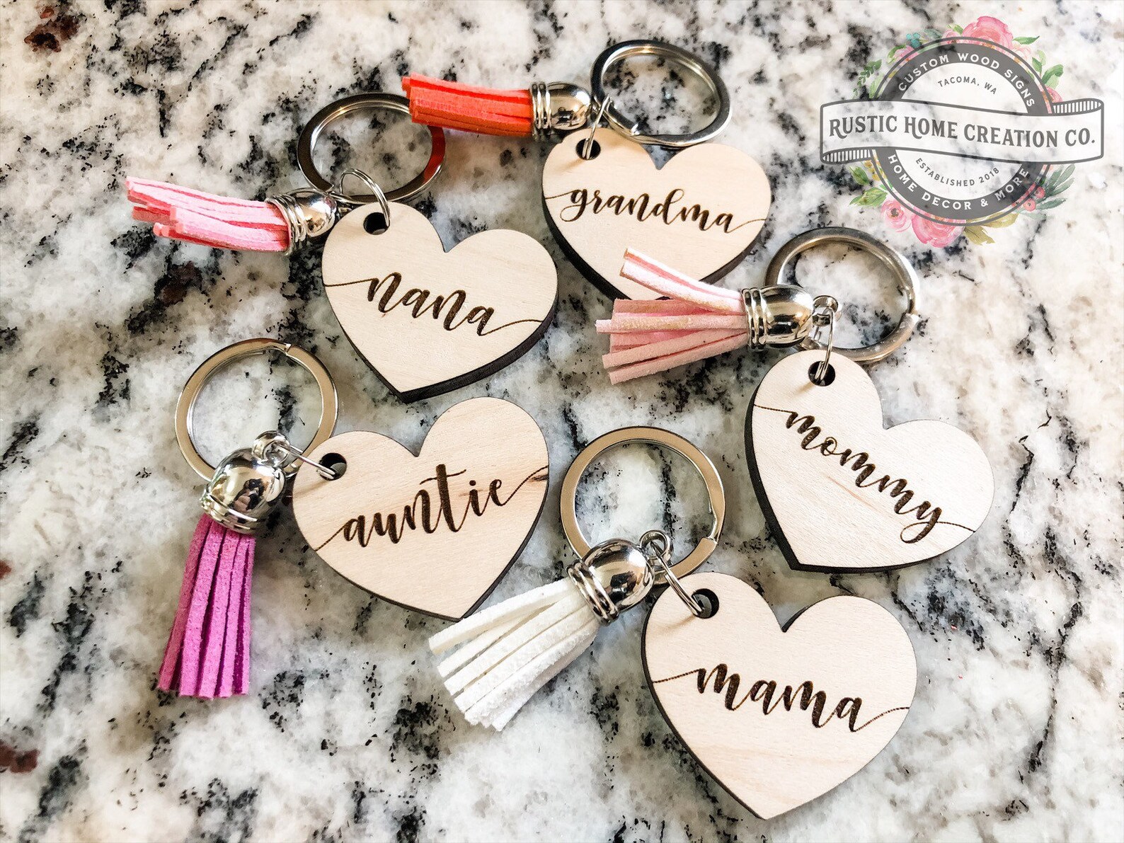 Laser Engraved Heart Keychains Mama Keychain Grandma Etsy