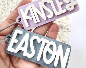 Personalized Bag Tag, Acrylic Name Tag, Kids Name Keychain, Lunch Box Tag, Custom Backpack Keychain, Backpack Tag, Water bottle Tag School