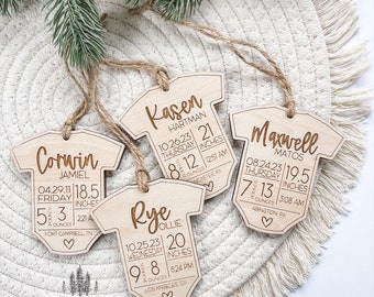 Personalized Baby Ornaments, Baby’s First Christmas, Newborn Baby Keepsake Ornament, Baby Outfit Ornament, Baby Shower Gift, Birth Stat