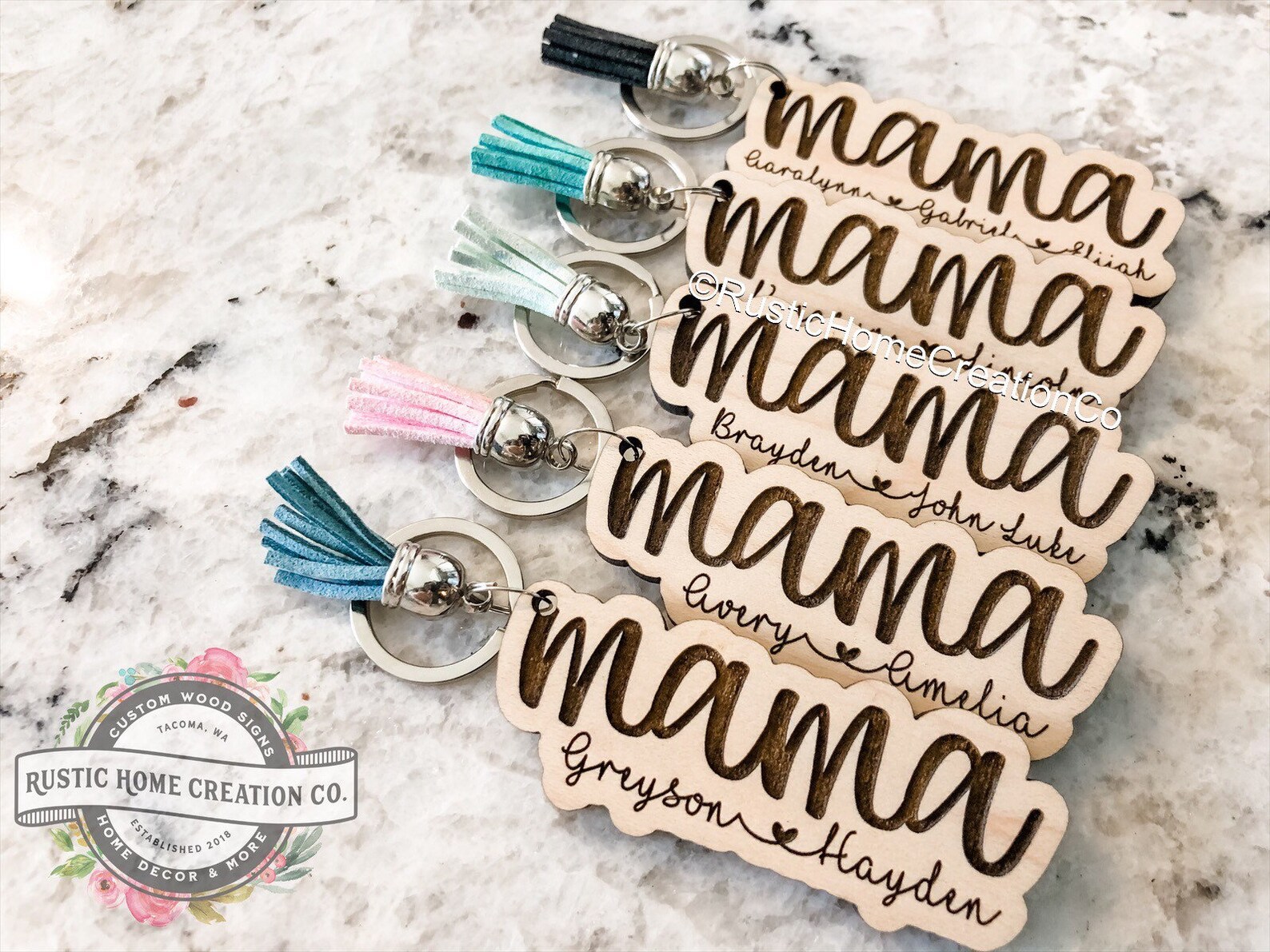 Personalized Mama Keychain Mama With Childs Name Keychain Etsy