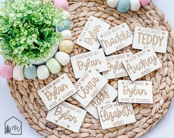 Personalized Kids Artwork Magnet, Engraved Maple Fridge Magnet