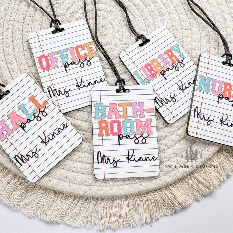 Personalized Name Hall Passes, Set of 5 Hall Passes, Composition Notebook Bathroom Pass, Gifts for Teachers, Classroom decor