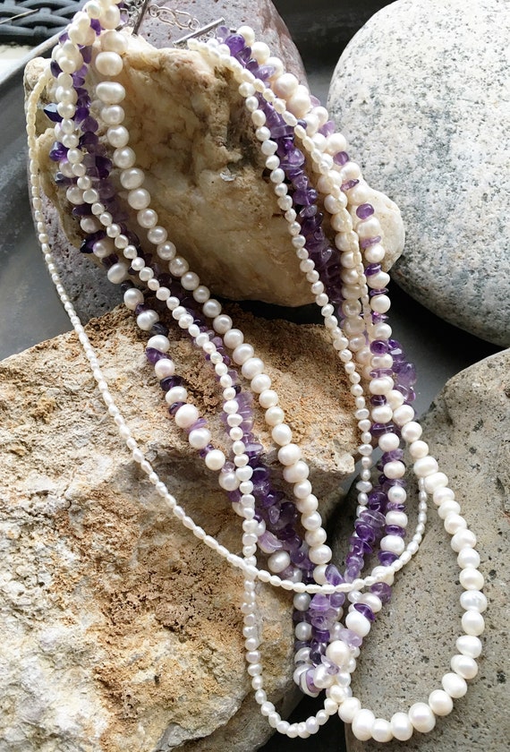 Gorgeous Synthetic Pearl and Purple stone Necklace - image 6