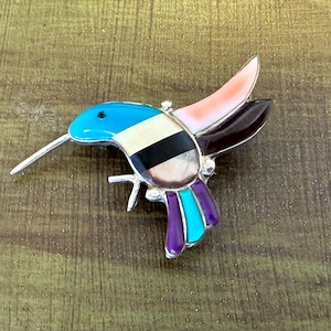 Vintage Zuni southwestern hummingbird pendant / brooch sterling.#3020BB.Free shipping!!!