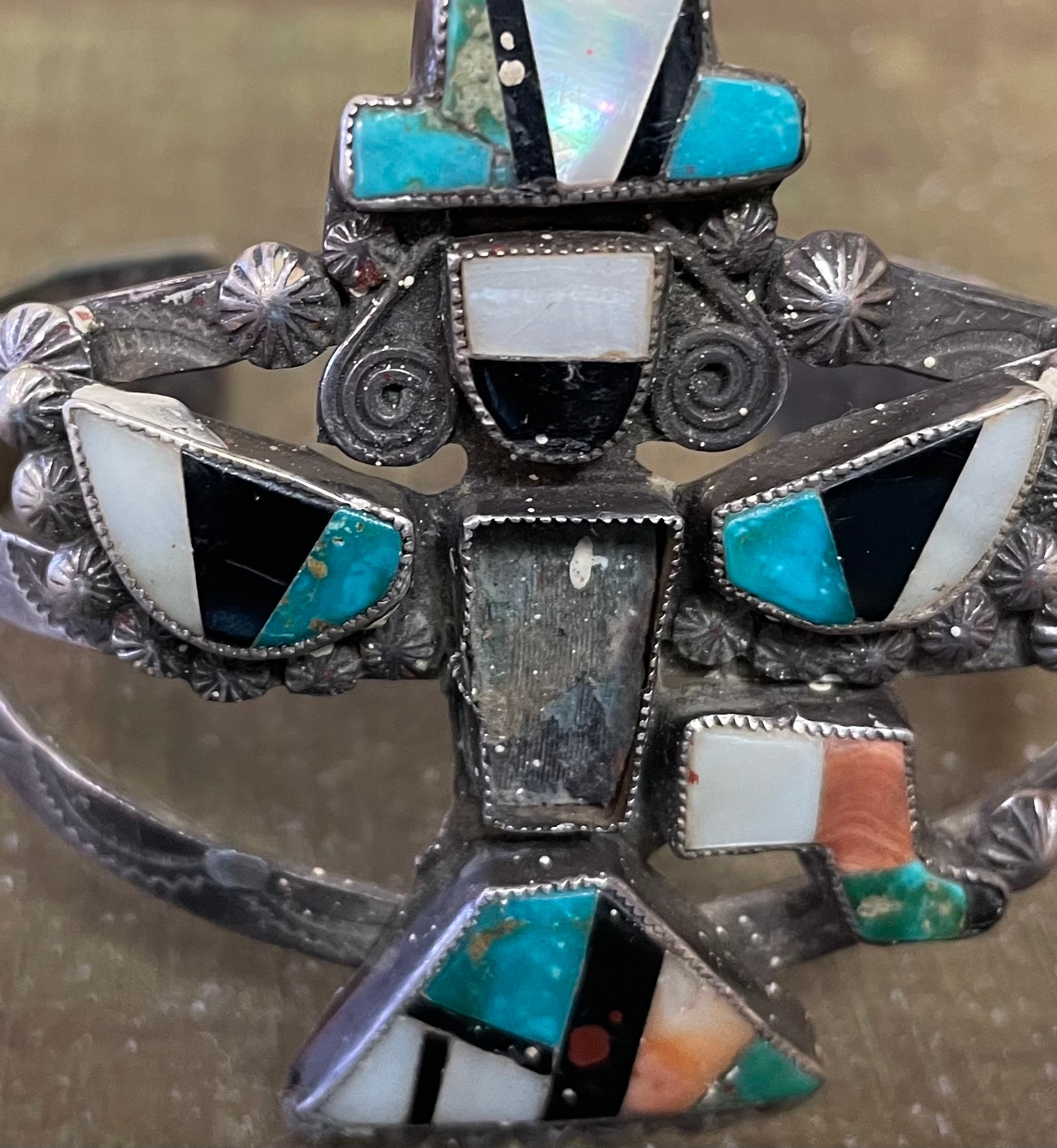 Vintage Zuni Native American Turquoise Inlay Knifewing Cuff Bracelet ...