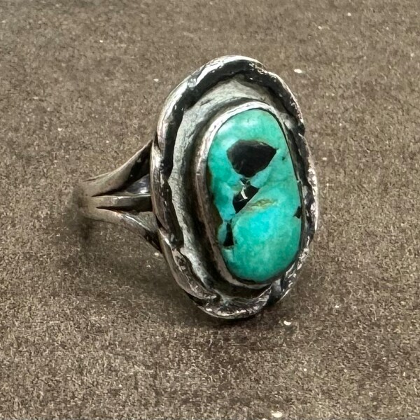 Vintage Navajo sterling silver turquoise ring size 7.5.#2754T2.Free shipping!!!