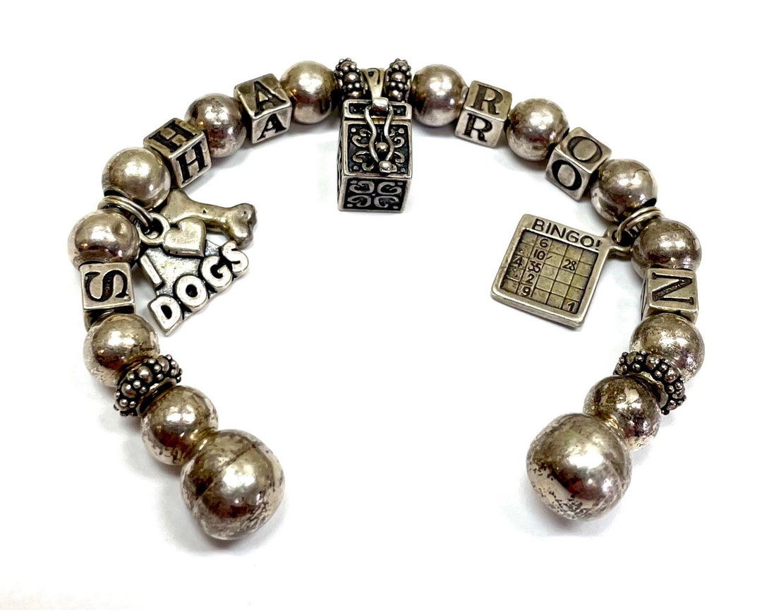 Vintage Sterling Silver Beaded Cuff Bracelet With Square