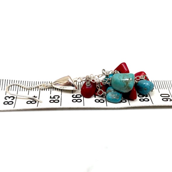 Turquoise and coral dangle drop earrings sterling… - image 4