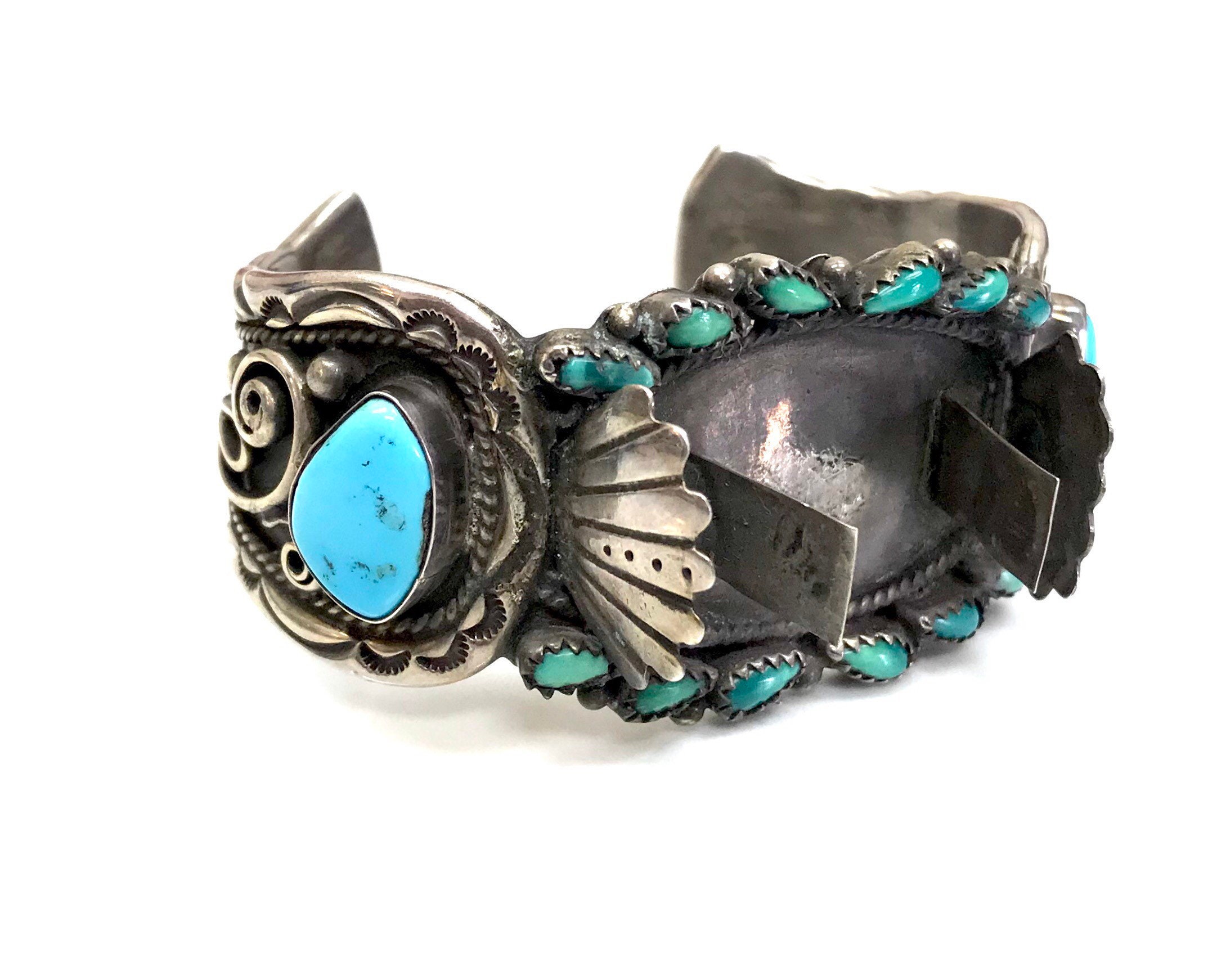 Navajo Sterling Silver Native American Watch Cuff Bracelet With