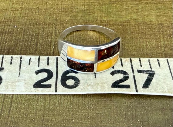 Multicolored Amber sterling silver ring size 9.5.… - image 8
