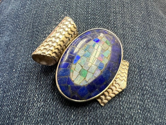 Vintage sterling silver multicolored stones mosai… - image 4