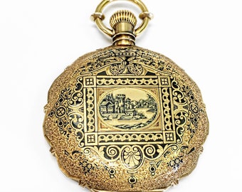 Vintage 18k Yellow Gold Elgin Pocket Watch - 1880