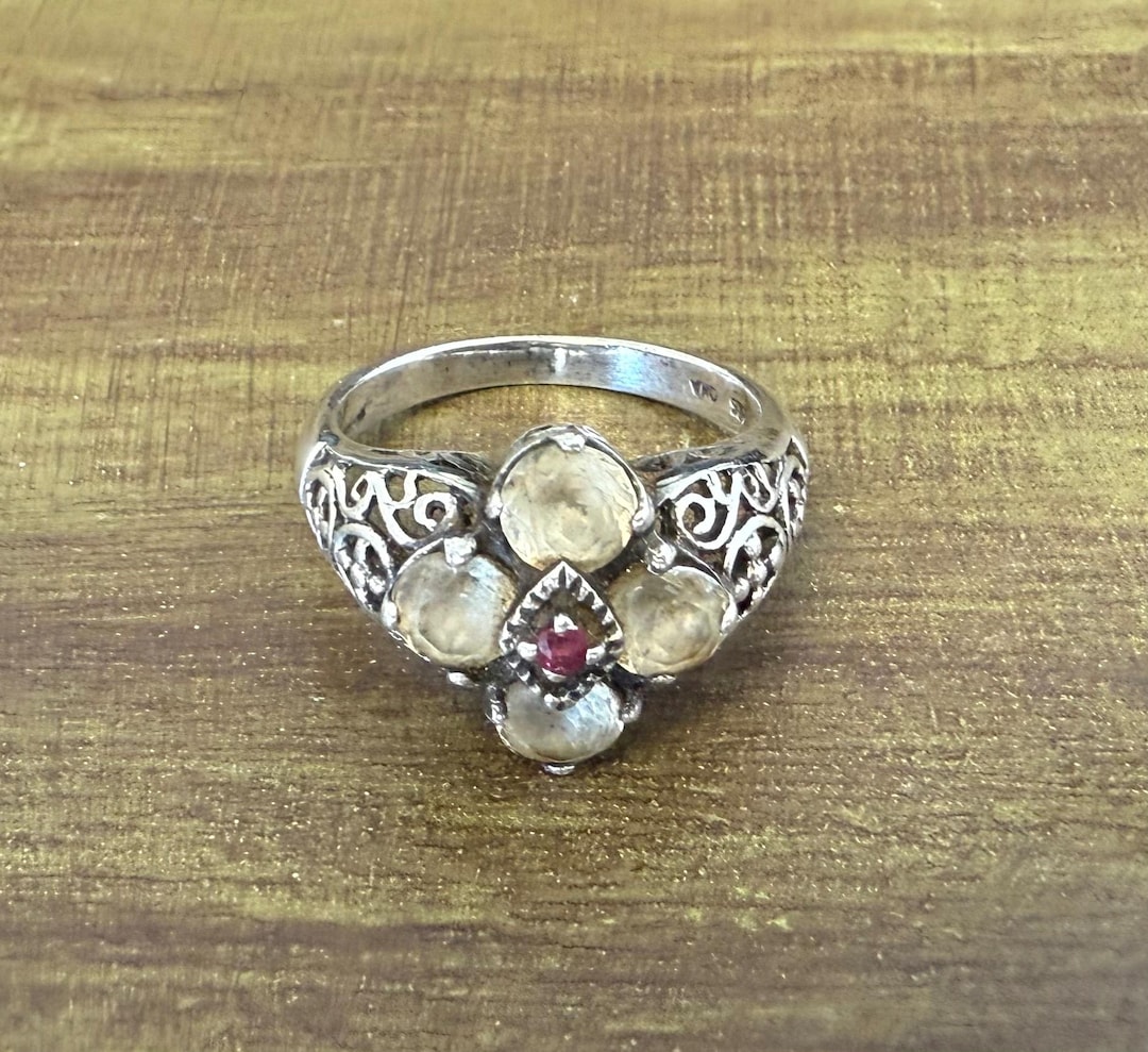 Vintage CNA 925 Thailand Ruby & White Topaz Filigree Ring Size 9 ...