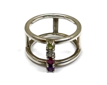 Lenox Sterling Silver multicolored gemstone ring modernist size 8.#2940T2