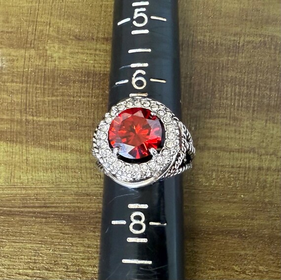 Silvertone red stone statement ring size 7.#3047T… - image 6