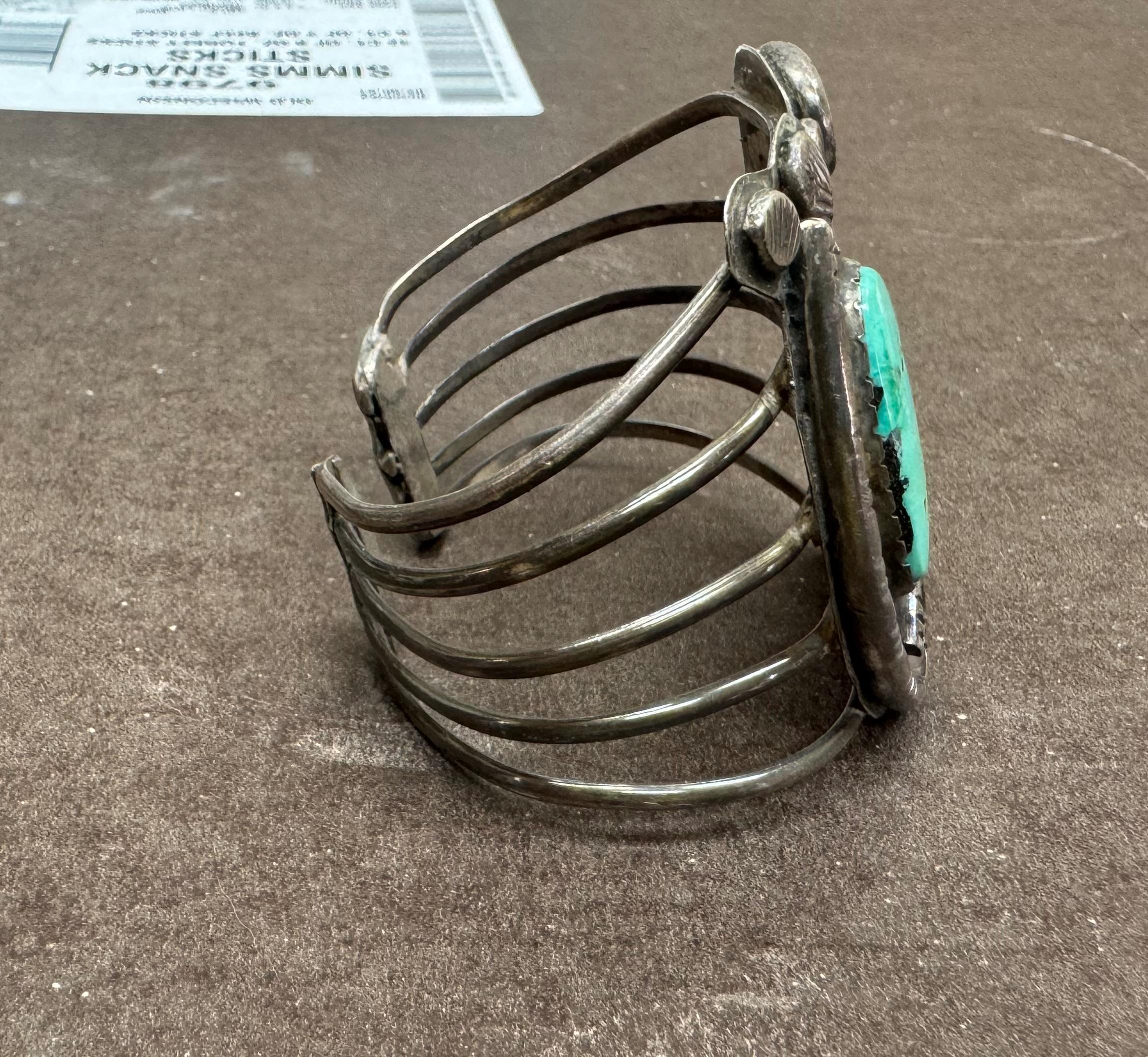Vintage Navajo Turquoise & Coral Sterling Silver Wide Cuff Bracelet ...