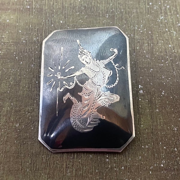 Siam sterling silver Niello dancer brooch/ pin/ vintage 1.3”x 1” Hallmarked.#200642SEB.Free shipping!!!