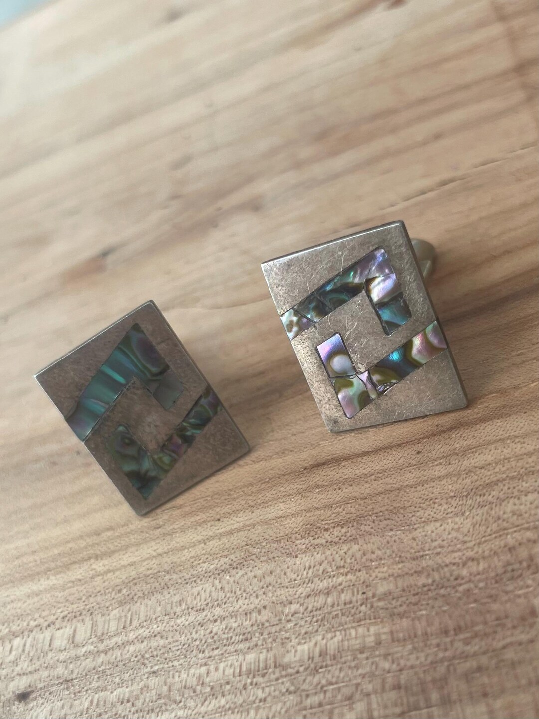 Boutons De Manchette En Argent Sterling Et Nacre (abalone) Taxco Mexico - Vintage Par JSF 41416