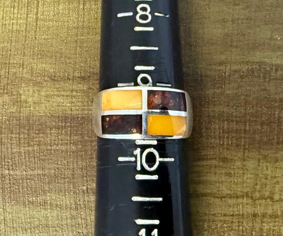 Multicolored Amber sterling silver ring size 9.5.… - image 3