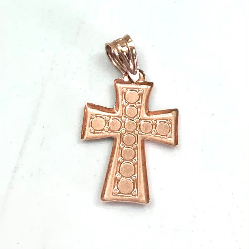 Mini 14K Rose Gold Religious Cross PendantCharm #1910