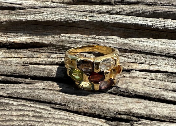 Solid 925 multicolored gemstone vermeil statement… - image 1