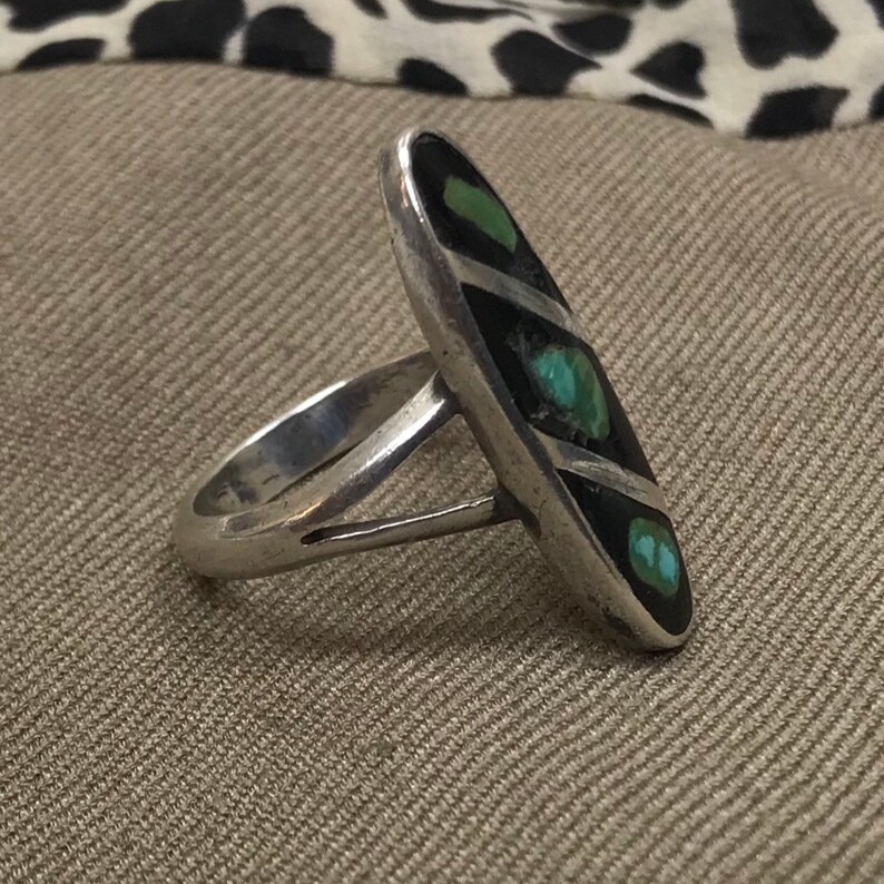 Sterling silver Native American ring with black onyx and turquoise AS IS # 2233 T1