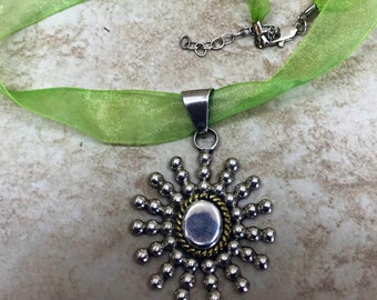 Modernist TAXCO Silver & Brass Big Round Spike Pendant / Necklace. # 1578