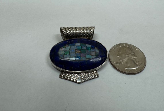 Vintage sterling silver multicolored stones mosai… - image 6