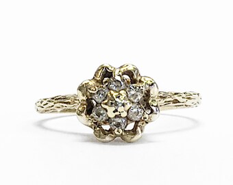 Excellent 10k Yellow Gold Tulip Ring w/ Diamonds SZ 5.5