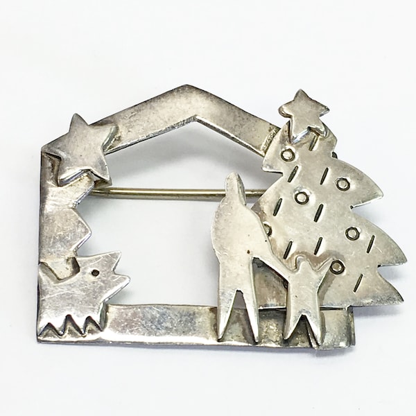 Excellent Far Fetched Sterling Silver Christmas Brooch