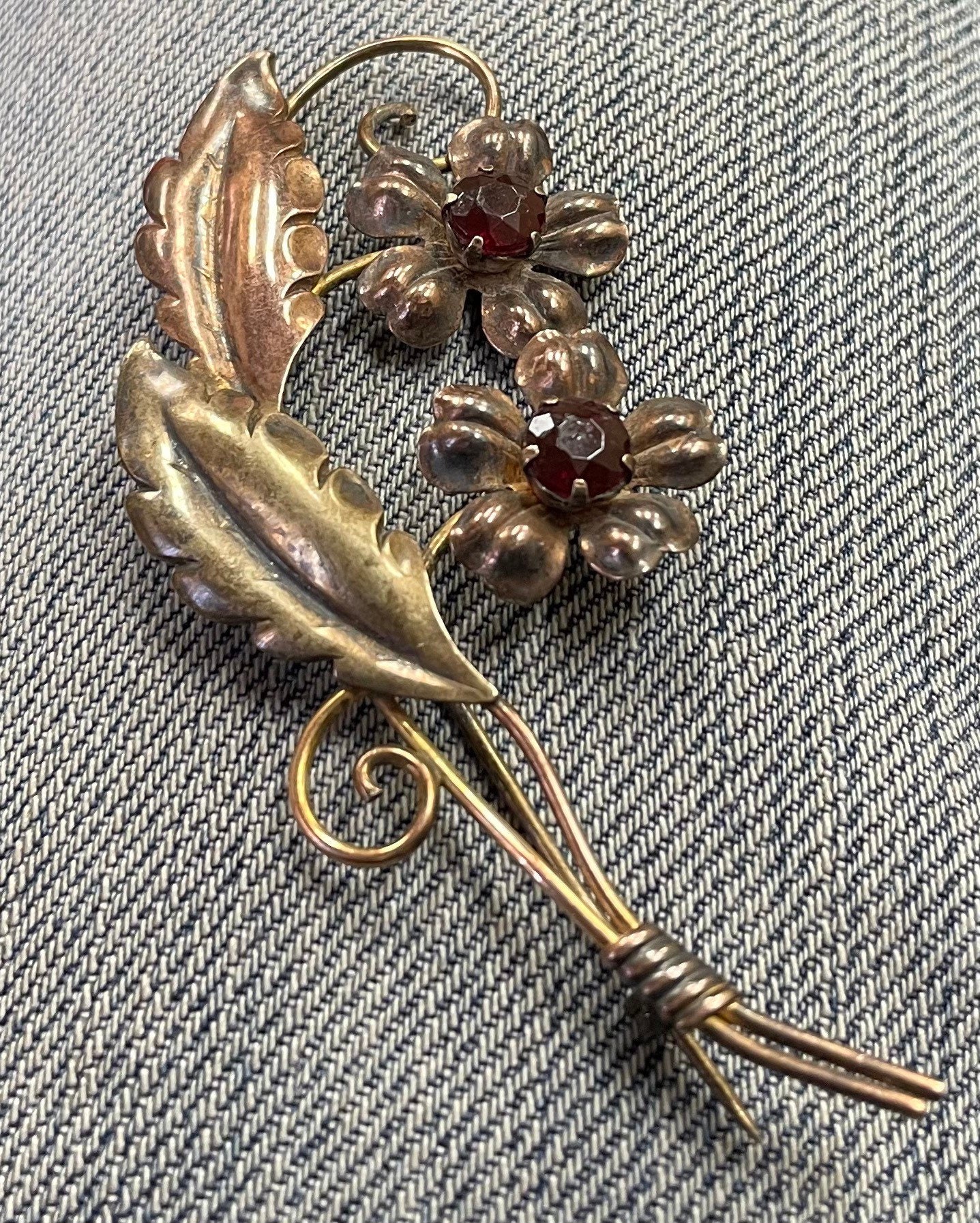 Signed Van Dell 1 20 12k GF Sterling Flower Brooch Two Tone With