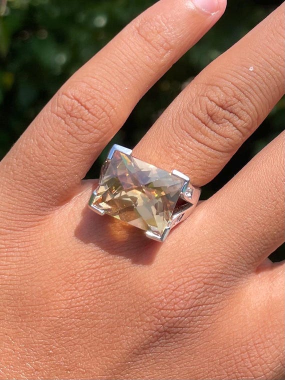 Large Clear Emerald-Cut Statement Ring – Size 10.… - image 1