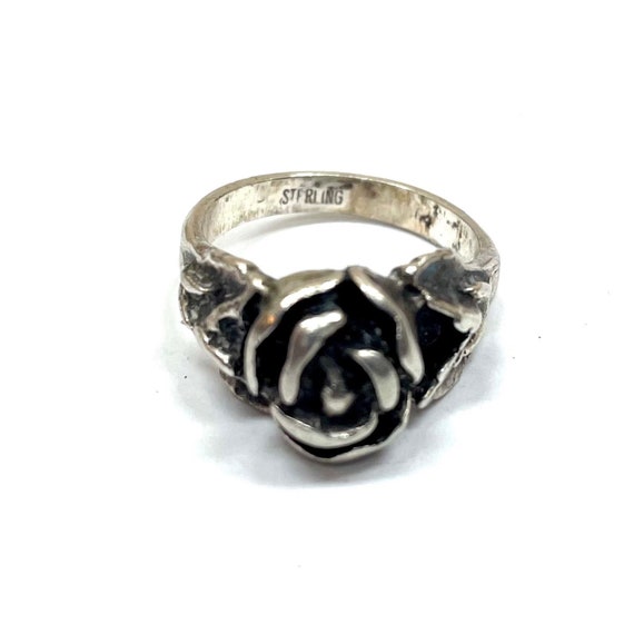 Sterling Silver Rose Ring - Size 6 - image 1