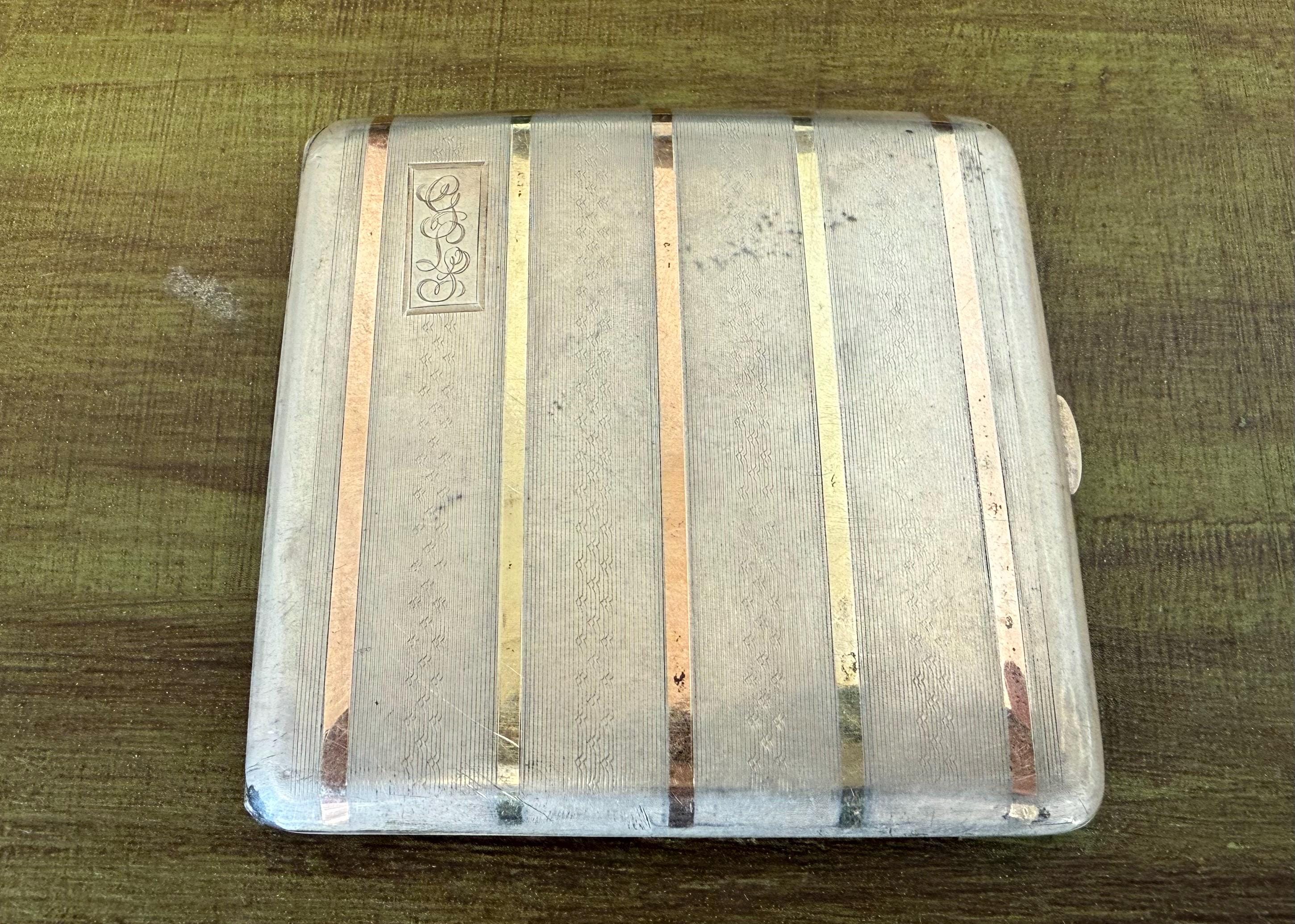 14k cigarette case Vintage Movable Gold And Enamel Charm Cigarette Case Watrous Sterling Silver